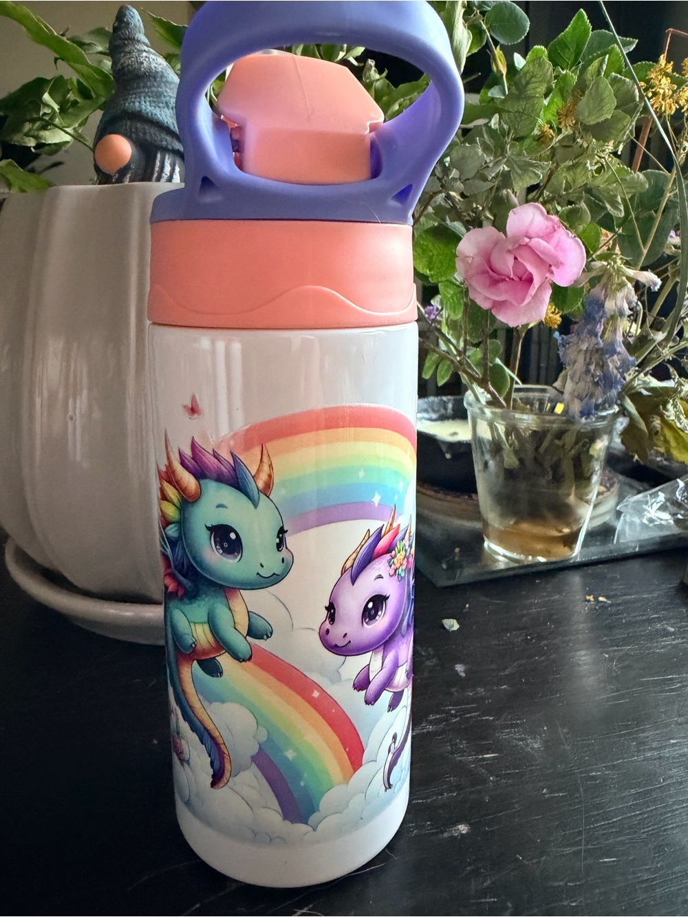Kids Custom Tumbler Girl Dragons Stainless Steel Water Bottle Handmade NOT Vinyl